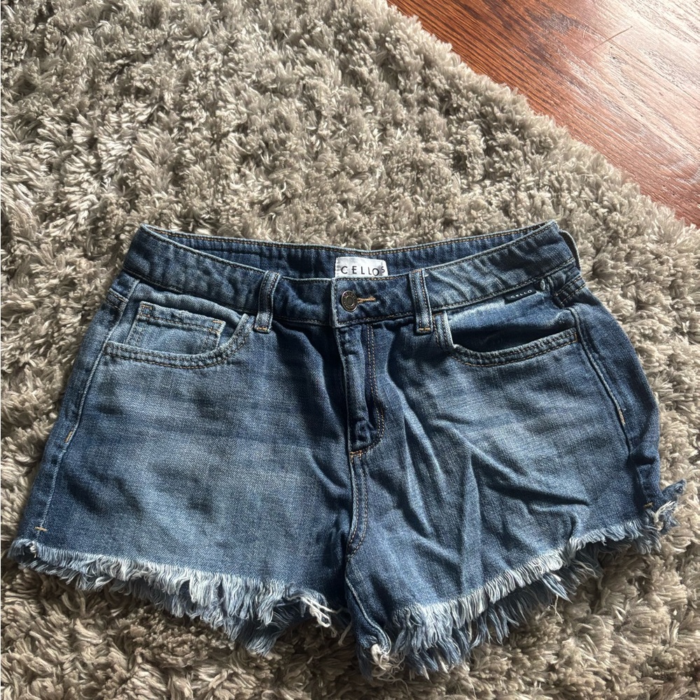 Cello Frayed Hem Blue Jean Shorts